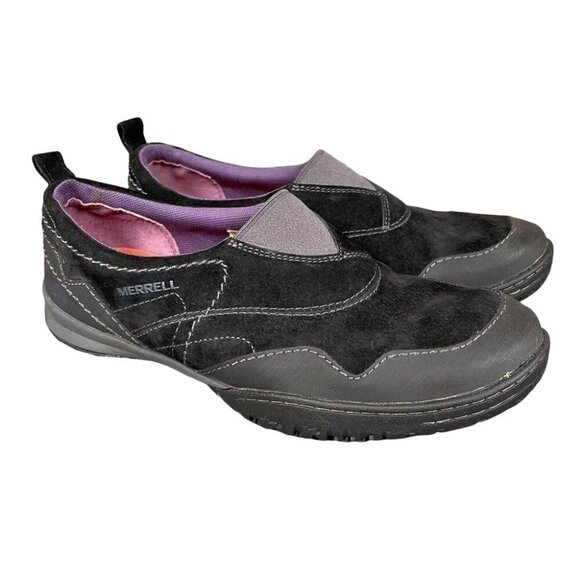 Merrell Women's Albany Black Mocs Sneakers Gray Purple Stretch Slip On Size 7 - Picture 9 of 14